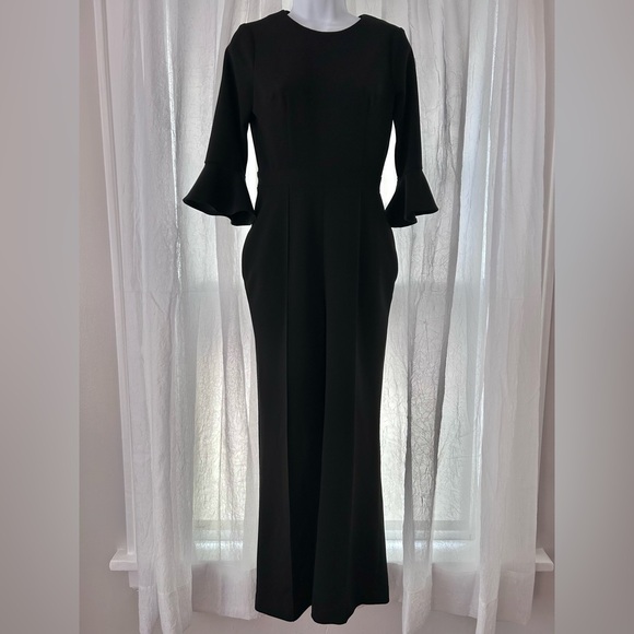 Elbow-sleeve black crepe jumpsuit by Donna Morgan - Picture 3 of 9